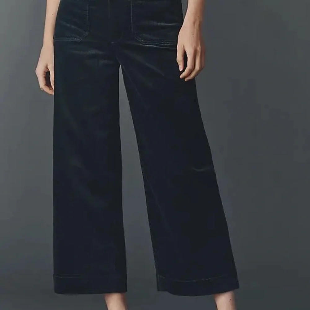 Anthropologie Maeve Colette Bow Corduroy Wide Crop Leg Pants 28 Forest Green - Picture 2 of 14